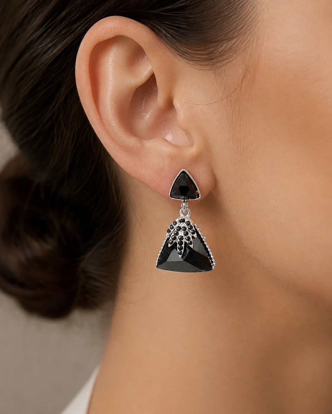 Earring with Studs - Hanging - Black — lifestyle image