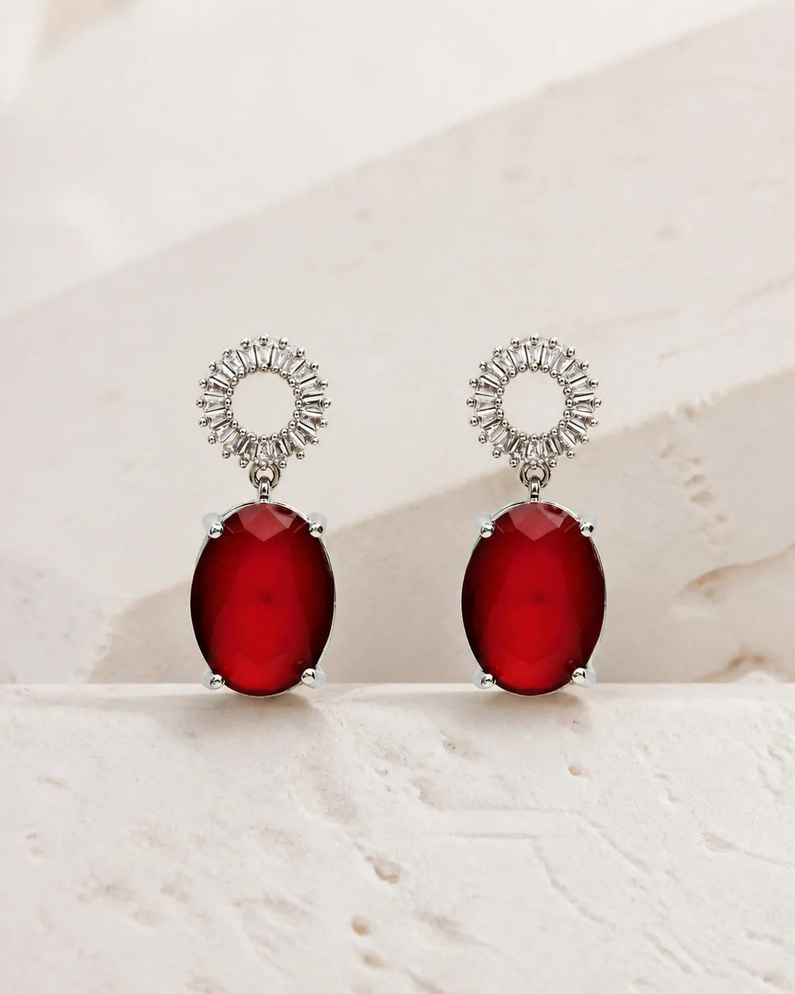 Zircon Single Earrings - Silver - Red — product image