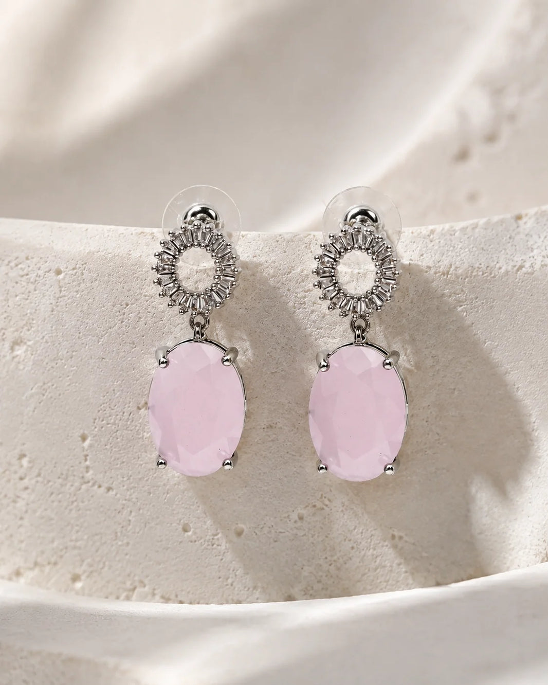 Zircon Single Earrings - Silver - Pink — product image