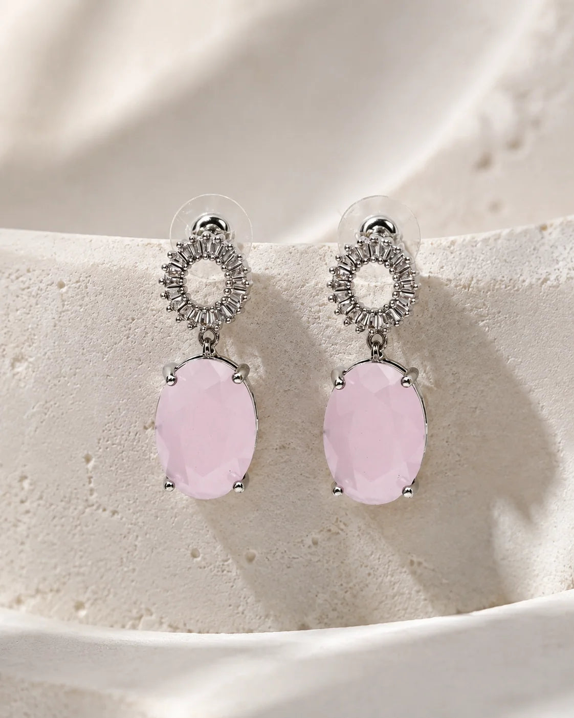 Zircon Single Earrings - Silver - Pink — product image