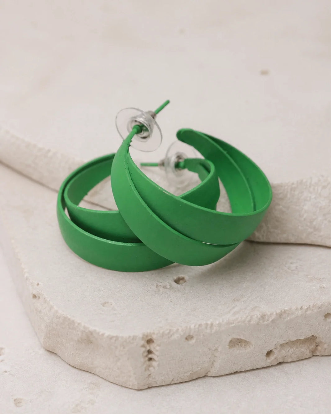 Curved Plastic Earrings - Green — product image