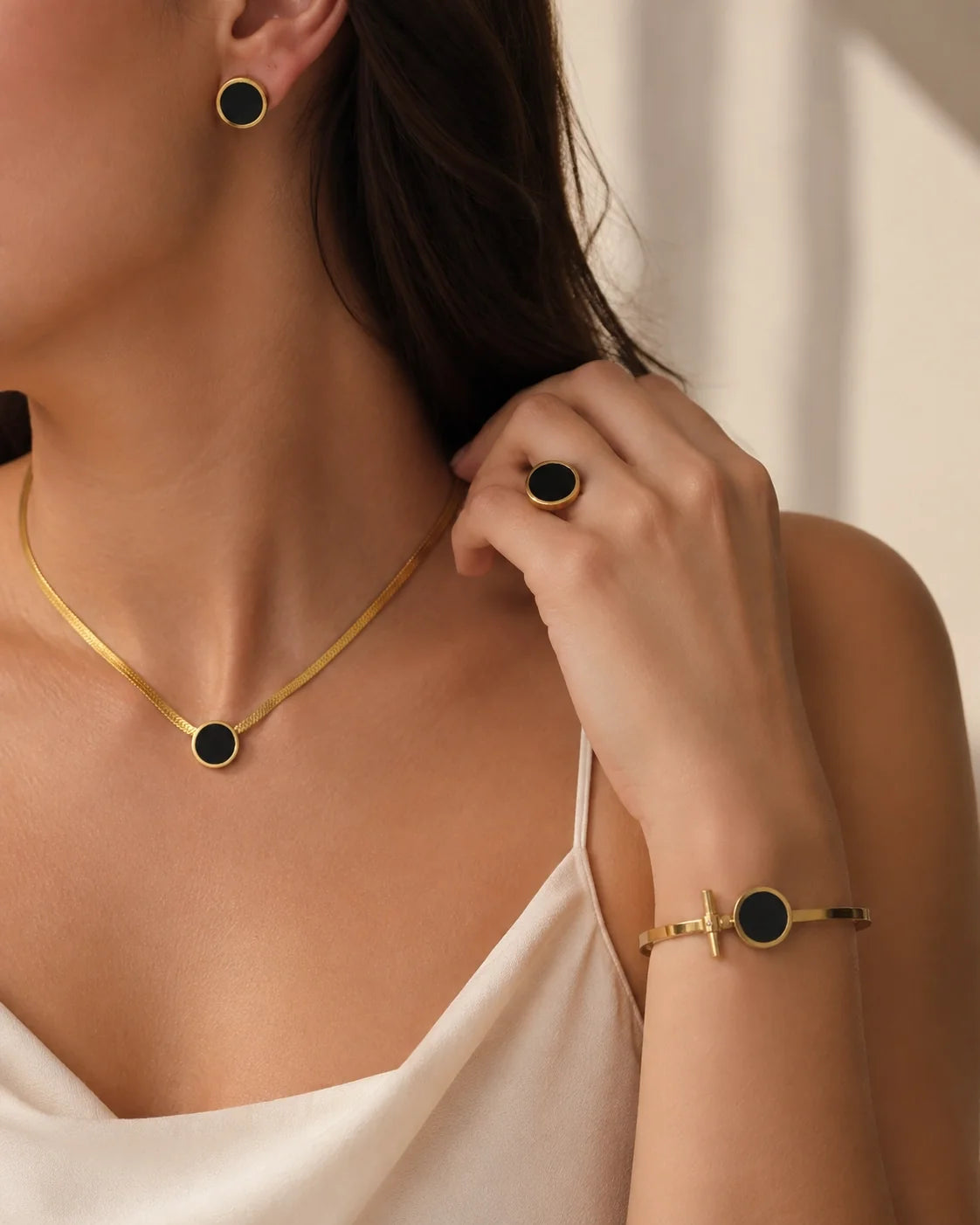 Rings, Tops, Pendant & Bracelet Set II - Gold Black — lifestyle image