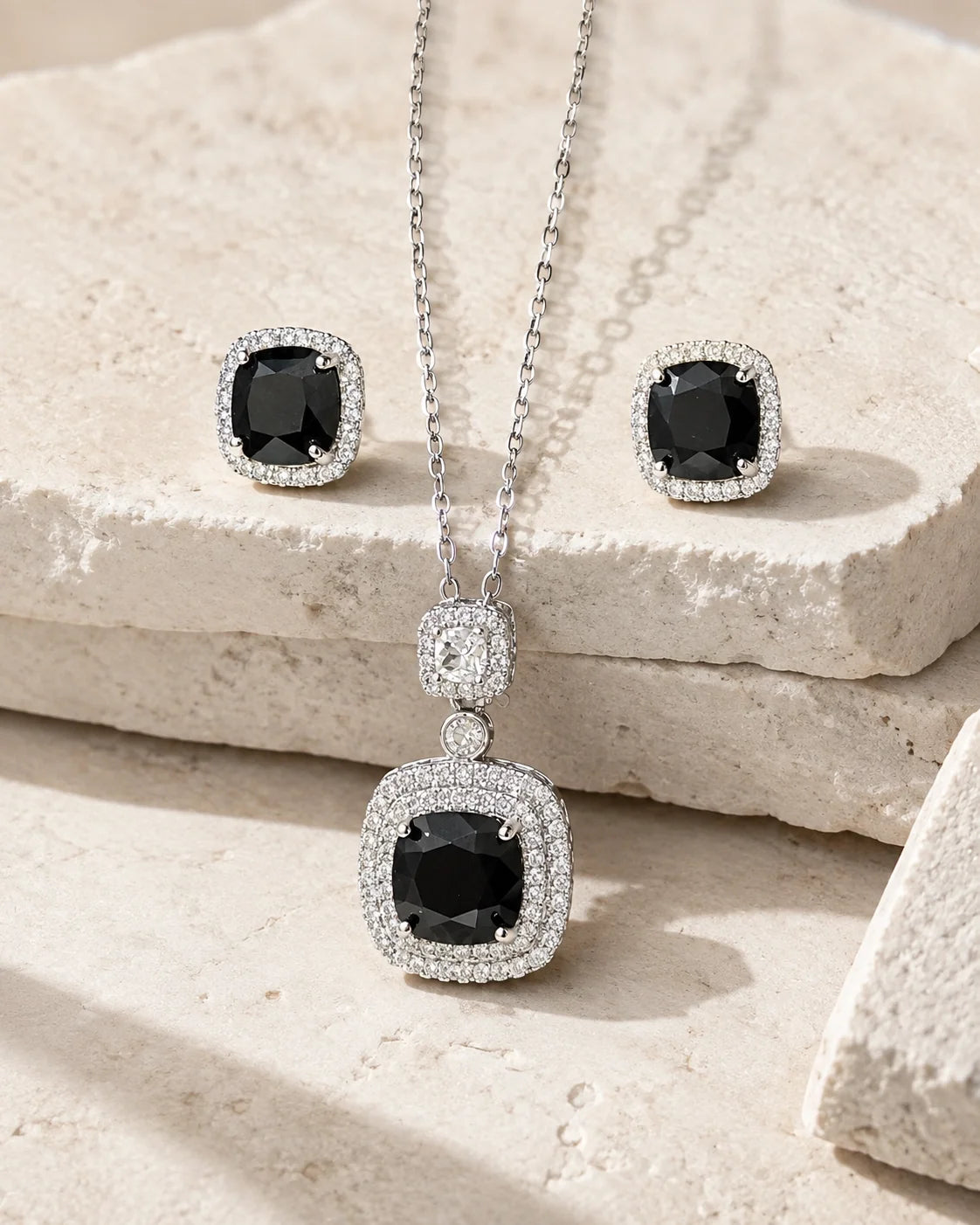 Zircon Tops & Pendant Set I - Black Silver — product image