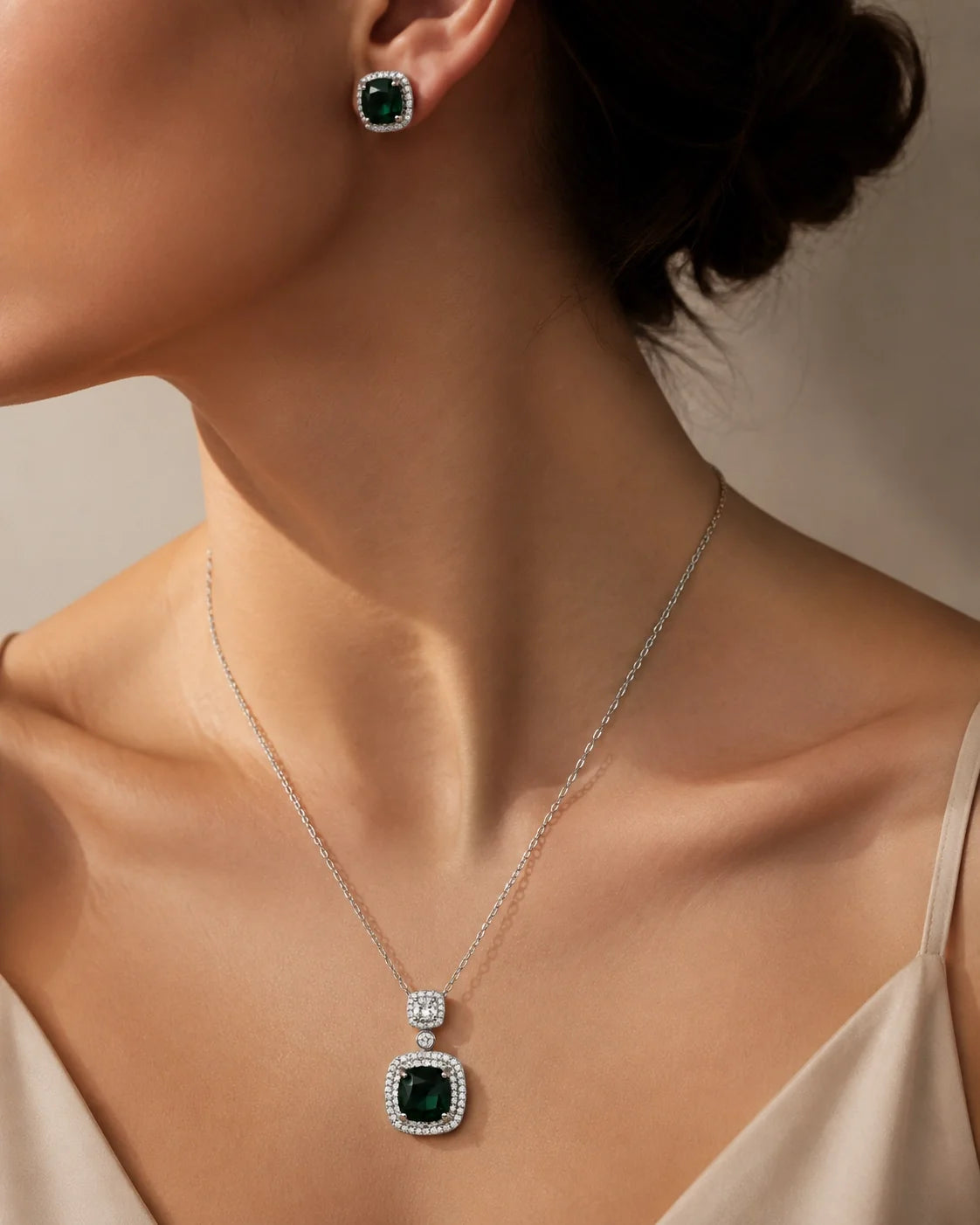 Zircon Tops & Pendant Set I - Green Silver — lifestyle image