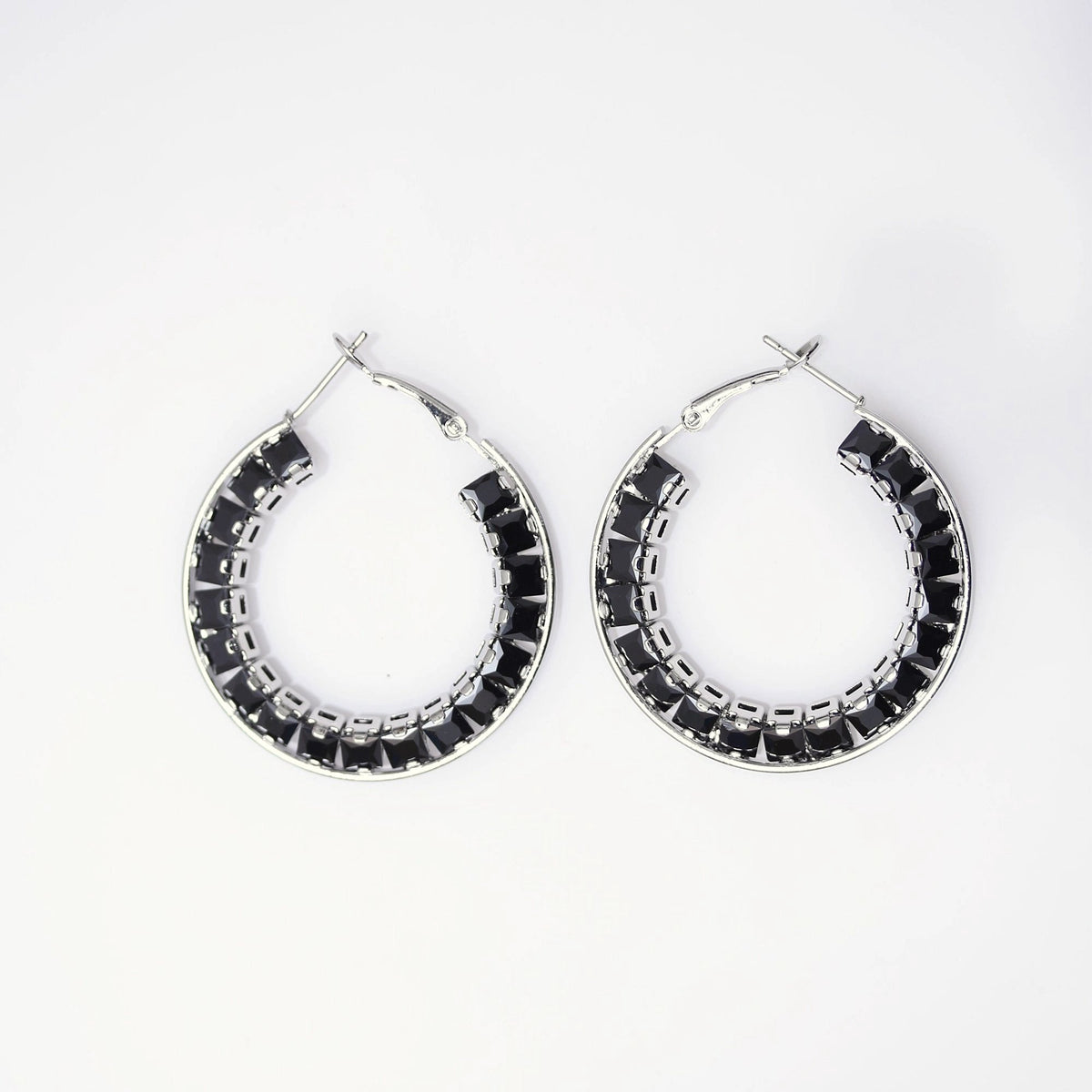 Black Eclipse Crystal Hoop Earrings