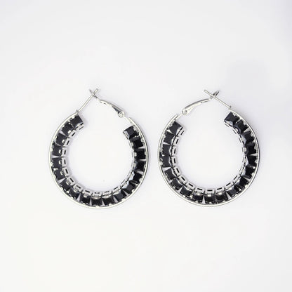 Black Eclipse Crystal Hoop Earrings