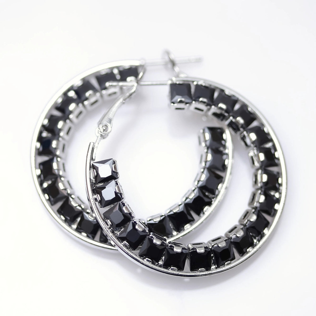 Black Eclipse Crystal Hoop Earrings
