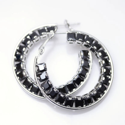 Black Eclipse Crystal Hoop Earrings