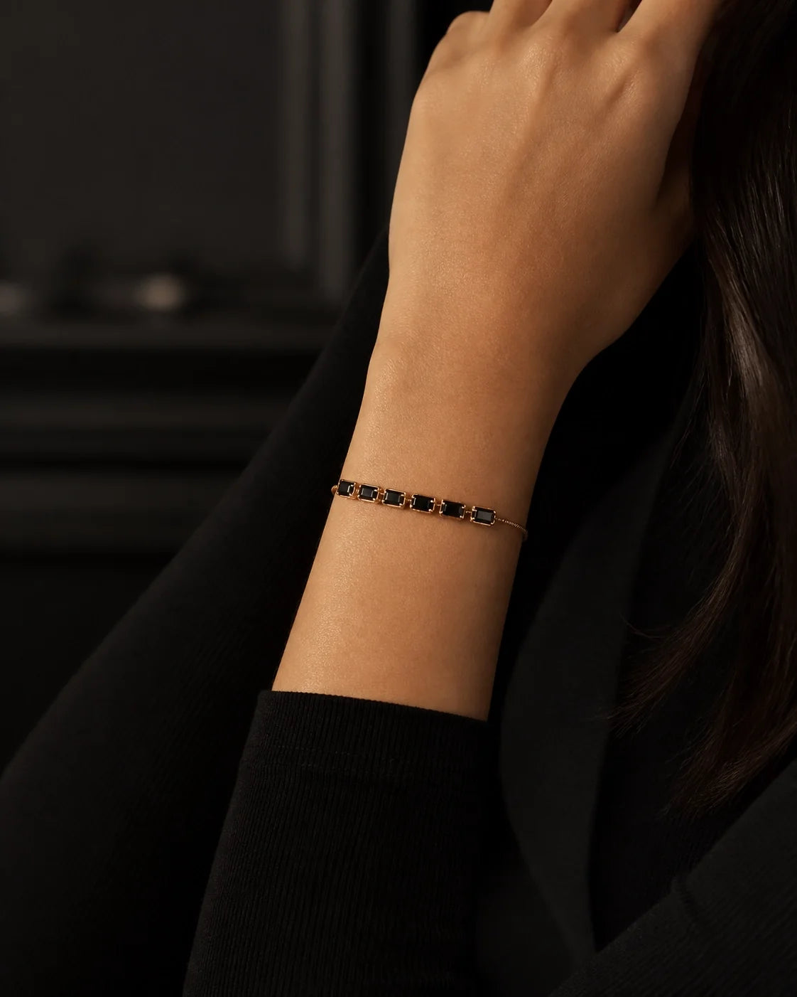 Flat Beads Black Bracelet - Gold Black — lifestyle image