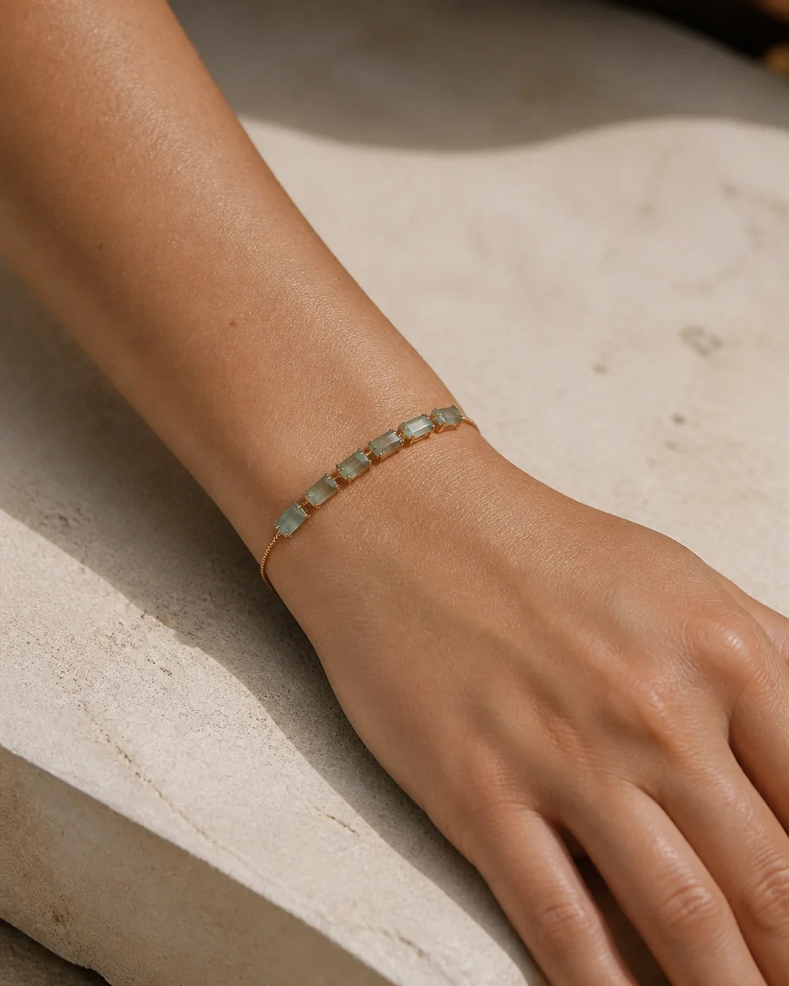 Flat Beads Green Bracelet - Gold Green — lifestyle image