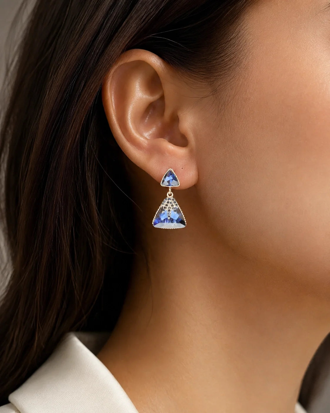Earring with Studs - Hanging - Navy Blue — lifestyle image