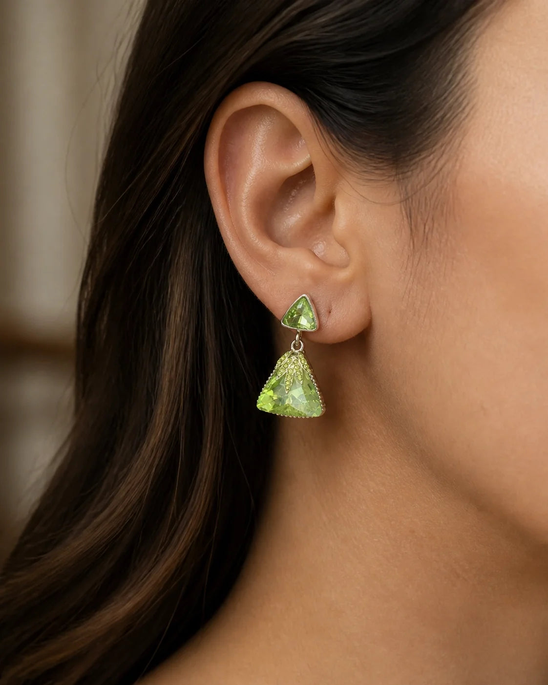 Earring with Studs - Hanging - Green — lifestyle image