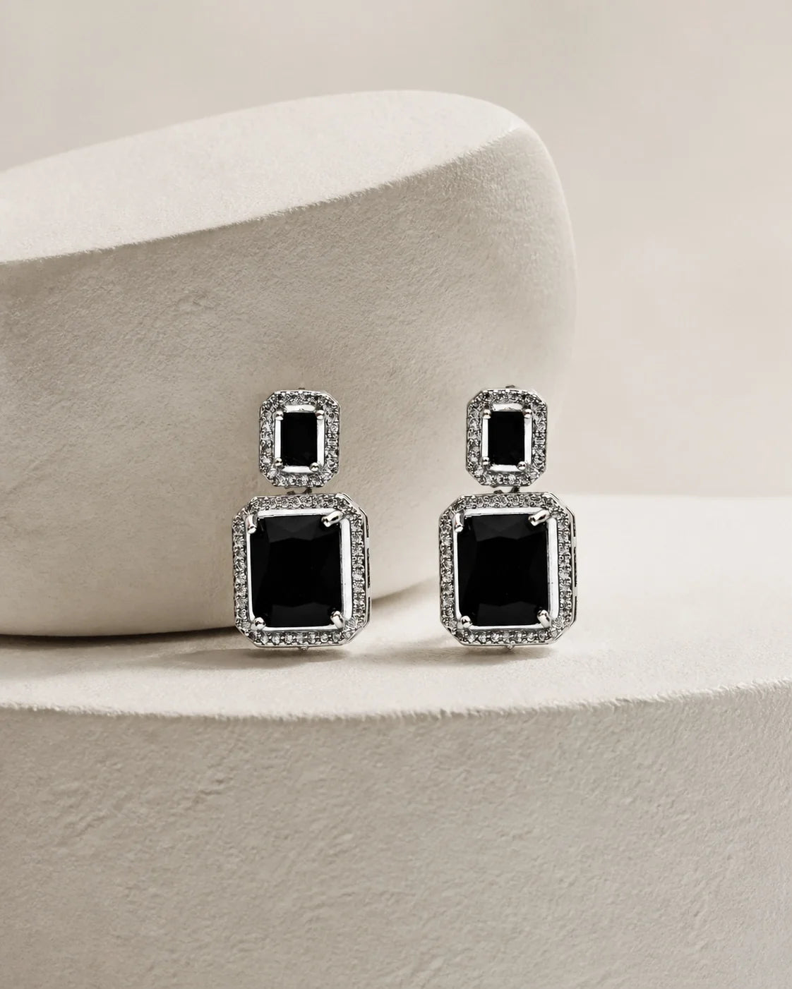 Zircon Double Earrings - Silver Black — product image