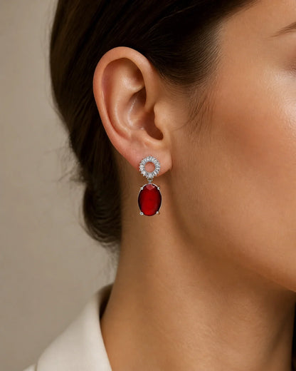 Zircon Single Earrings - Silver - Red — lifestyle image