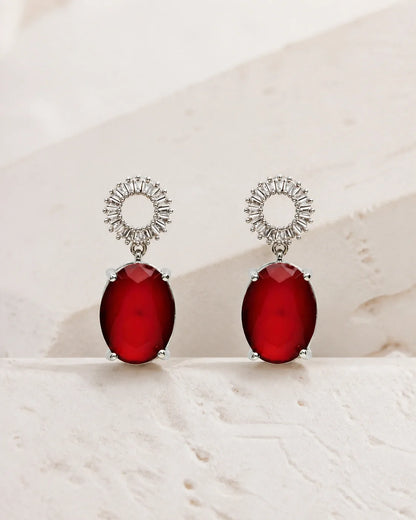 Zircon Single Earrings - Silver - Red — product image