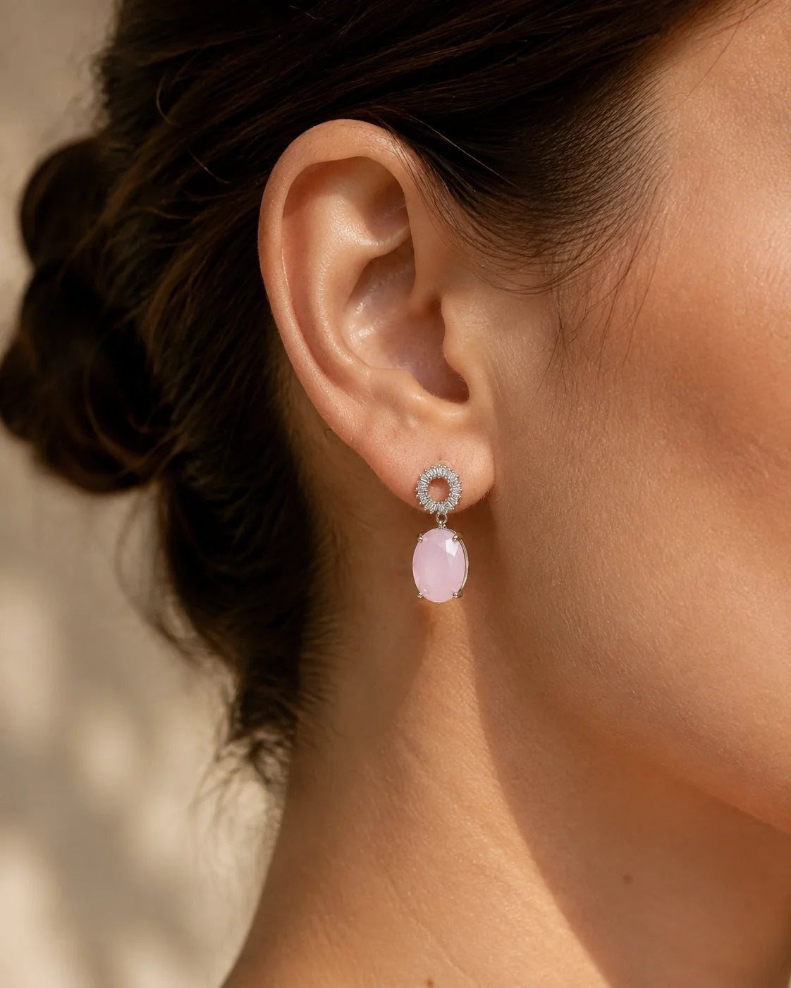 Zircon Single Earrings - Silver - Pink — lifestyle image