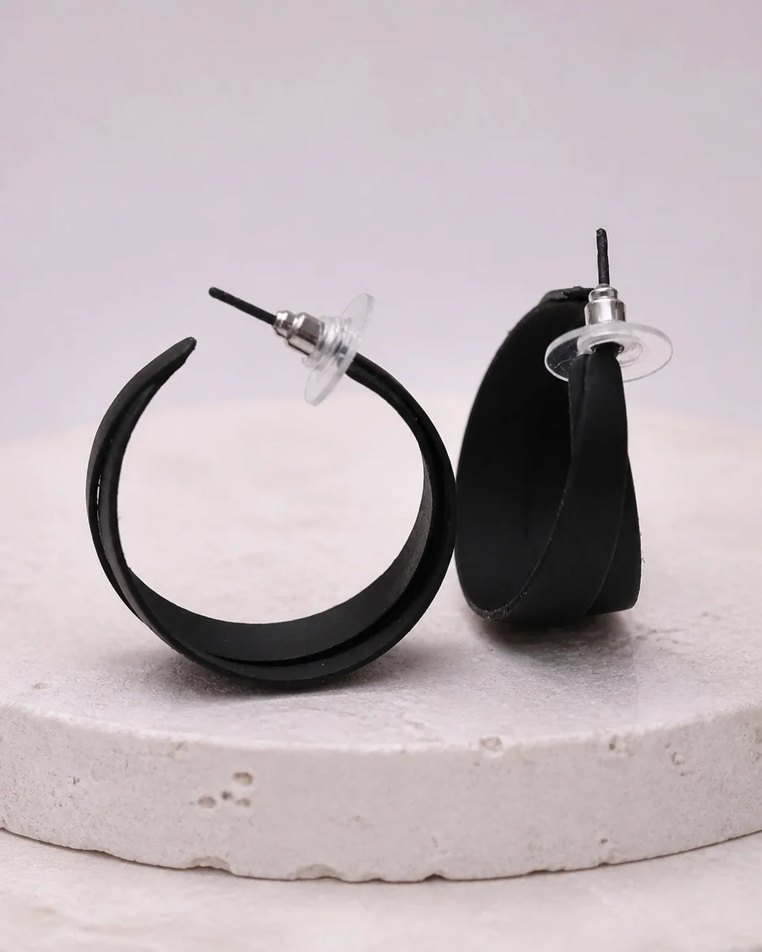 Curved Plastic Earrings - Black — product image