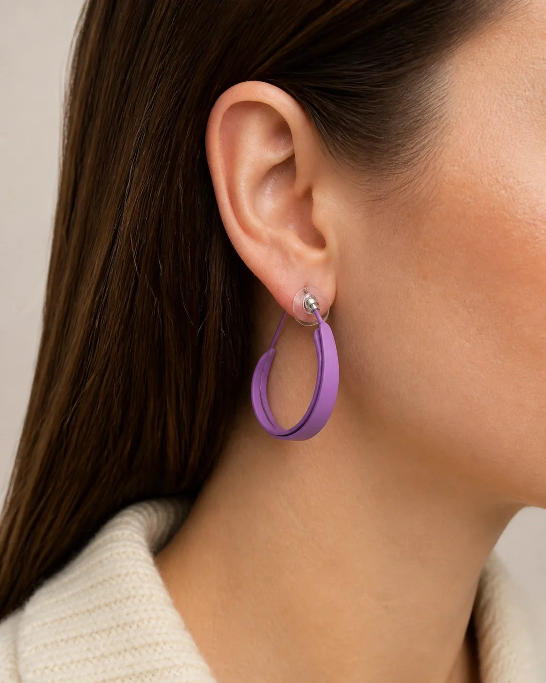 Curved Plastic Earrings - Purple — lifestyle image