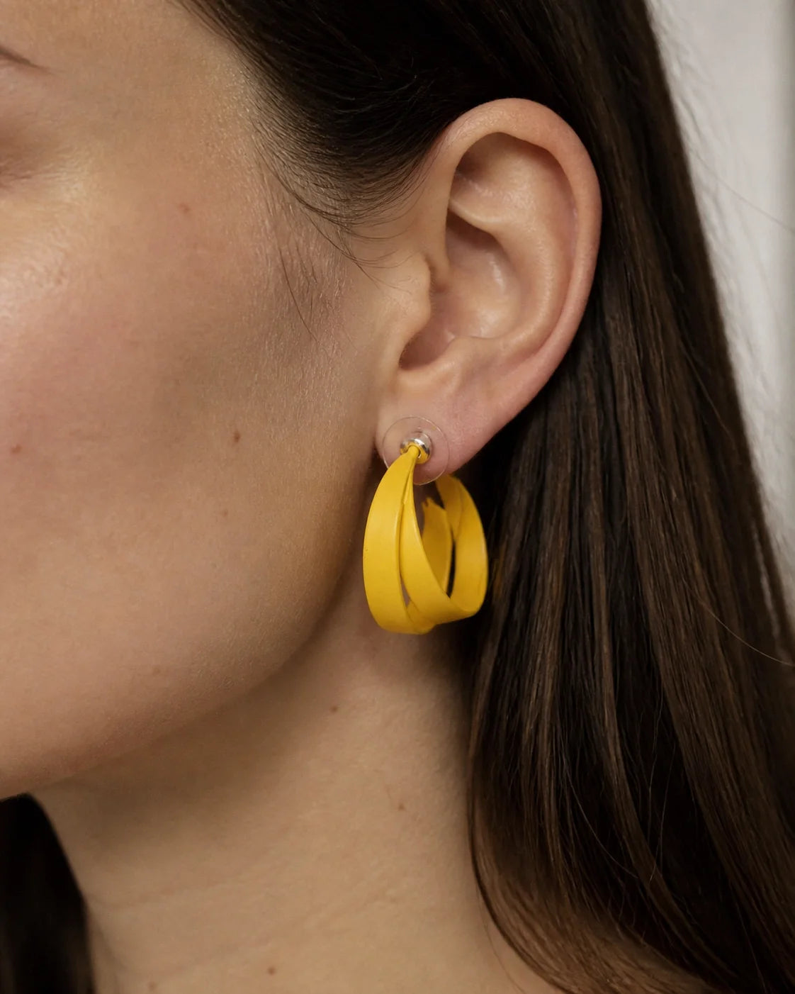 Curved Plastic Earrings - Yellow — lifestyle image