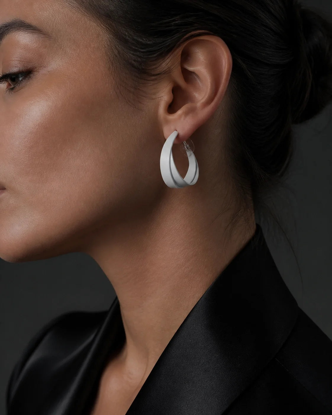 Curved Plastic Earrings - White — lifestyle image
