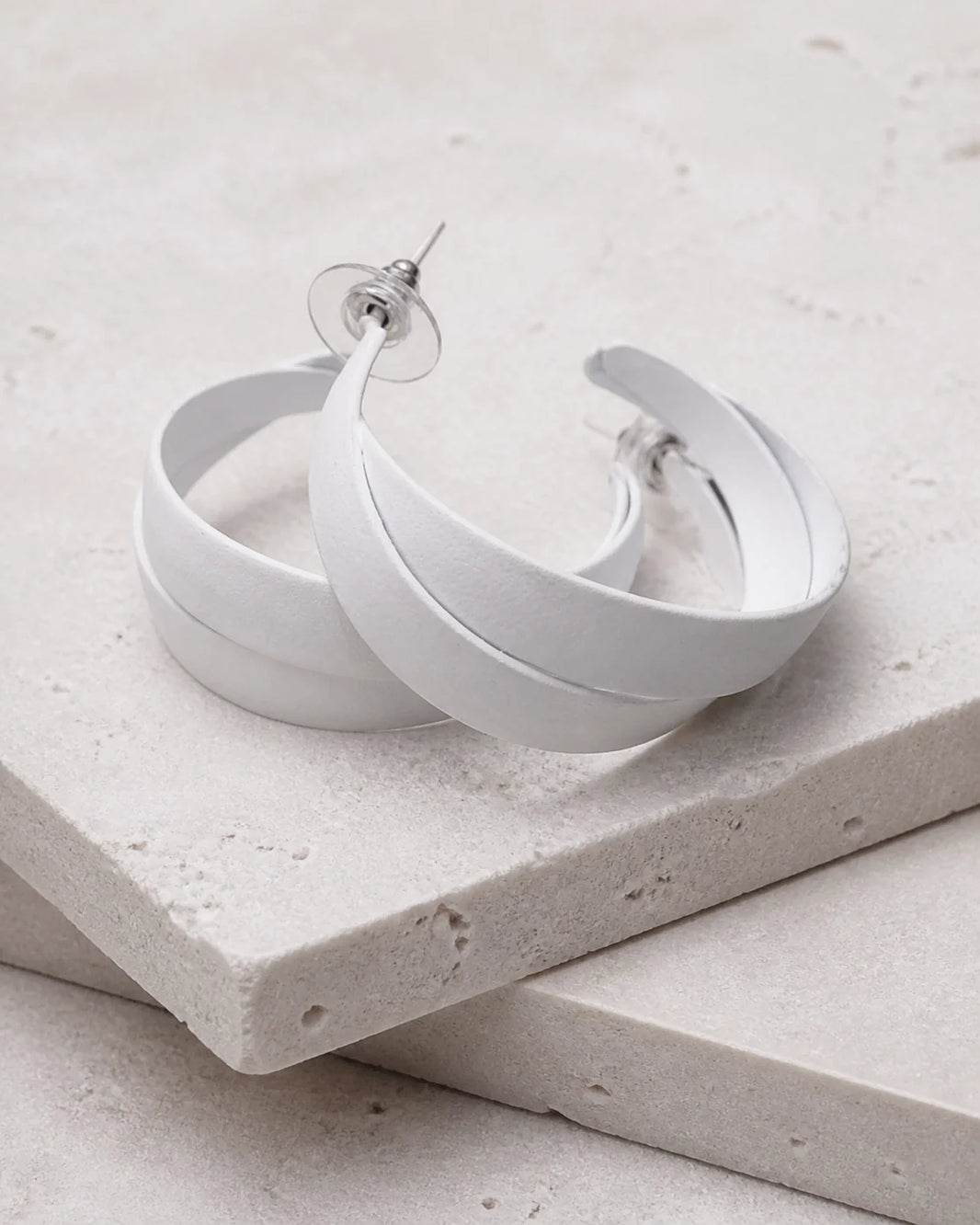 Curved Plastic Earrings - White — product image
