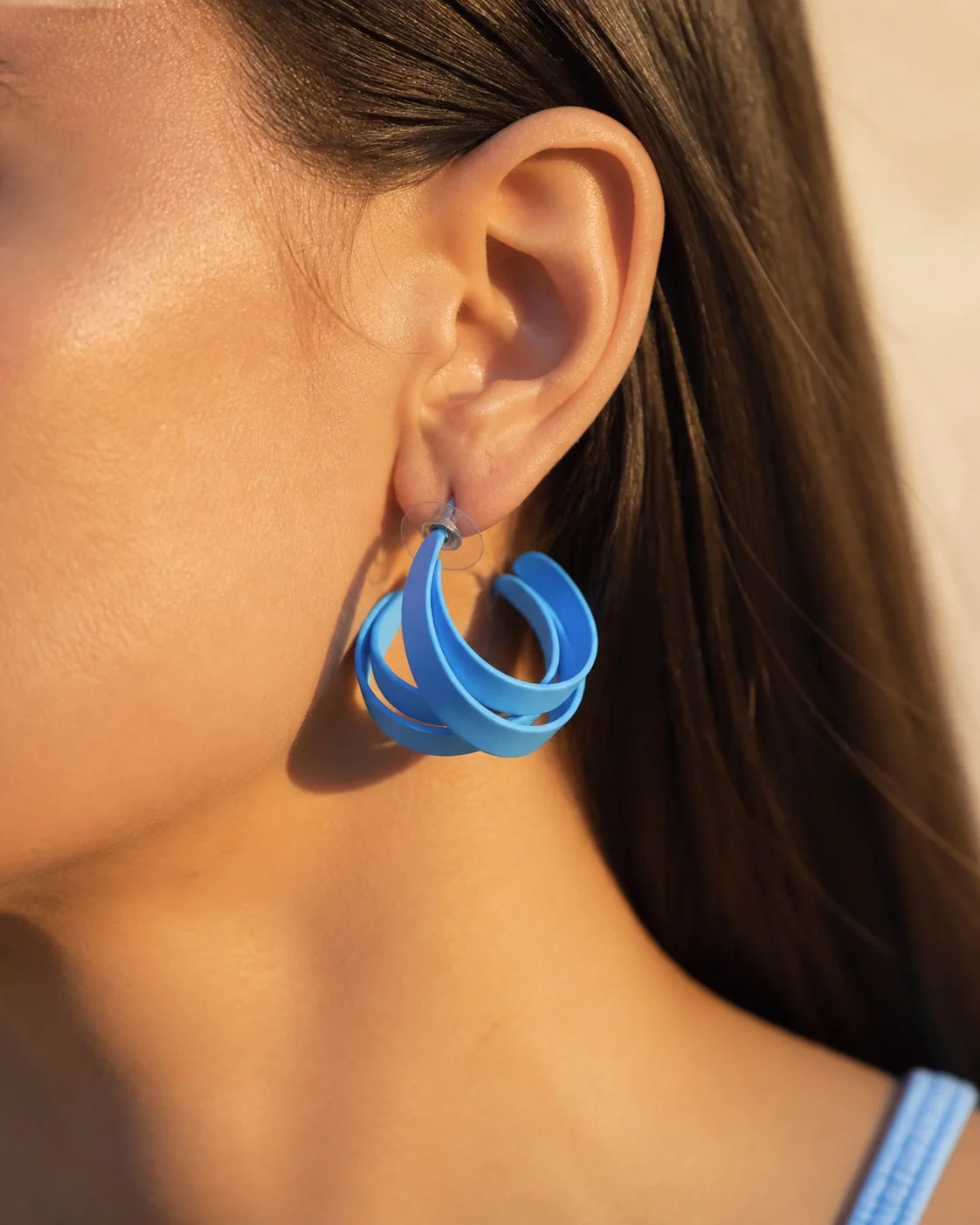 Curved Plastic Earrings - Blue — lifestyle image