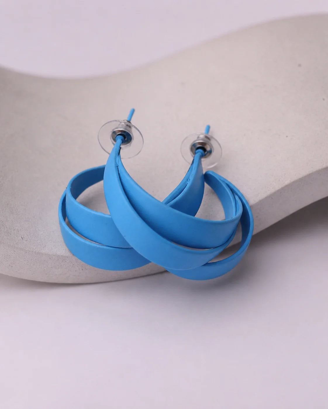 Curved Plastic Earrings - Blue — product image