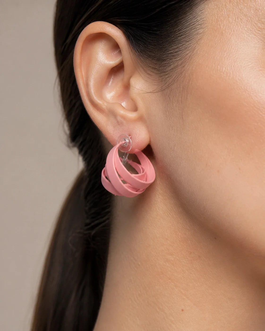 Curved Plastic Earrings - Baby Pink — lifestyle image