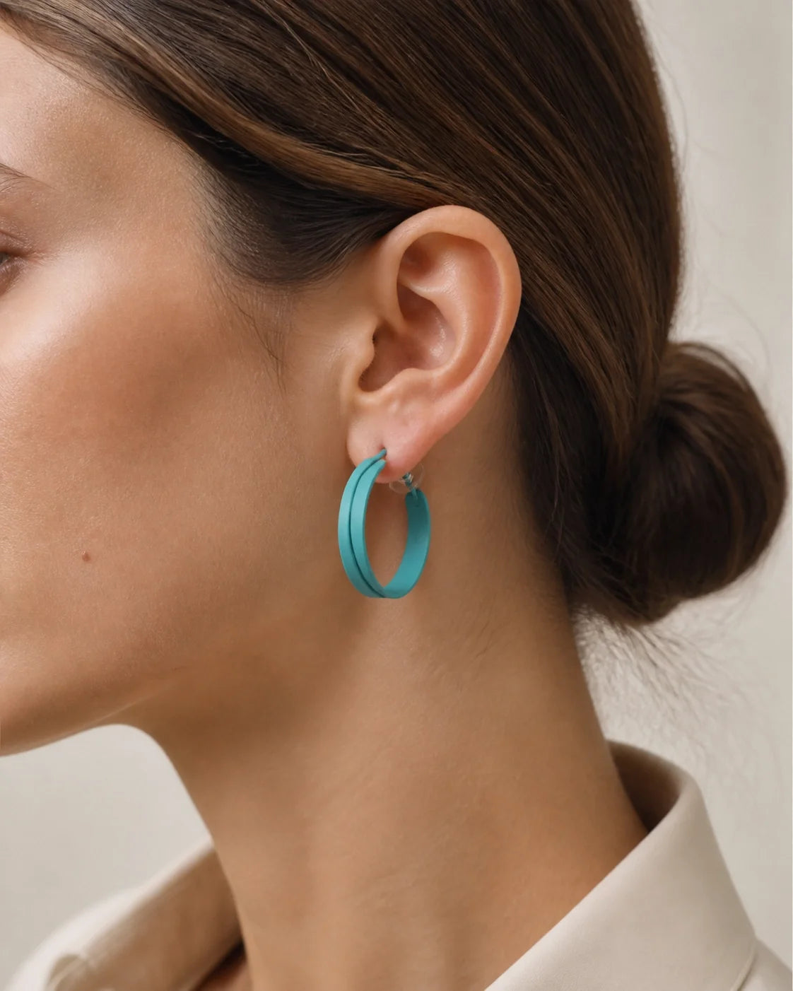 Curved Plastic Earrings - Aqua — lifestyle image
