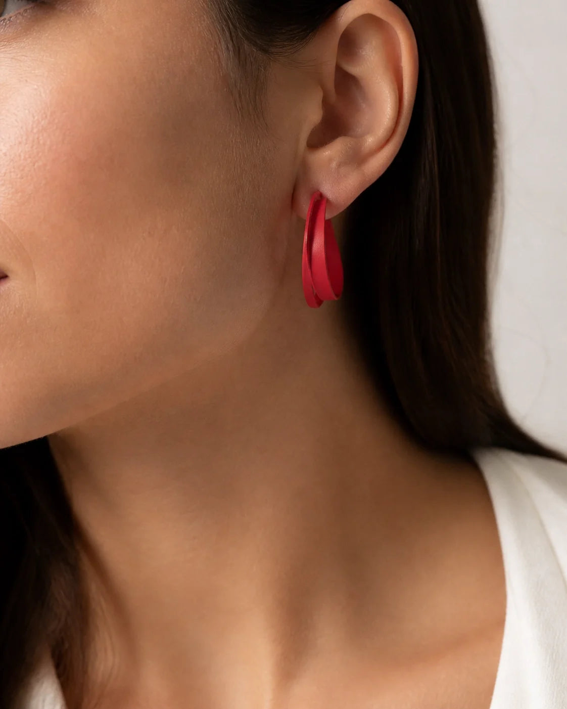 Curved Plastic Earrings - Red — lifestyle image