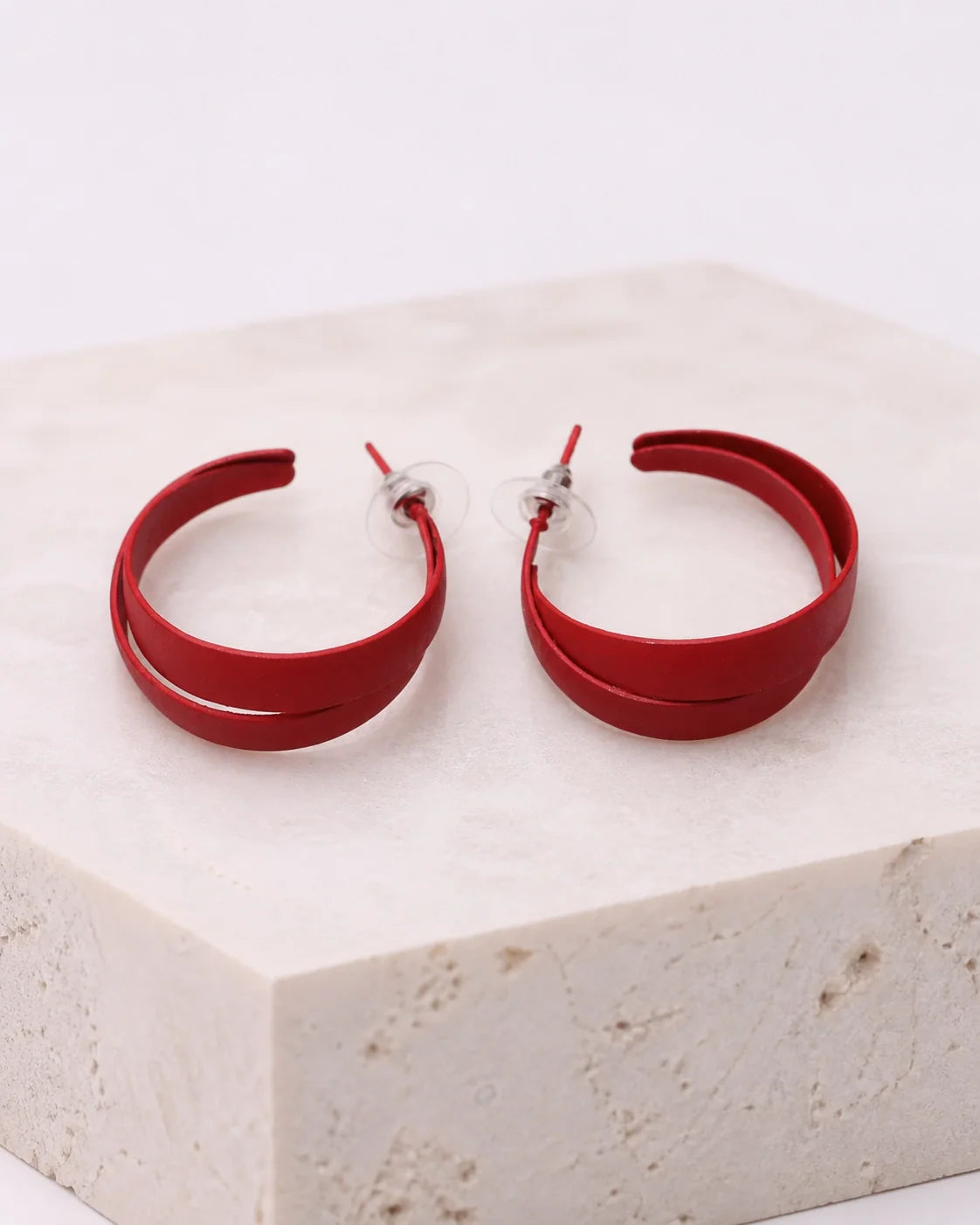Curved Plastic Earrings - Red — product image