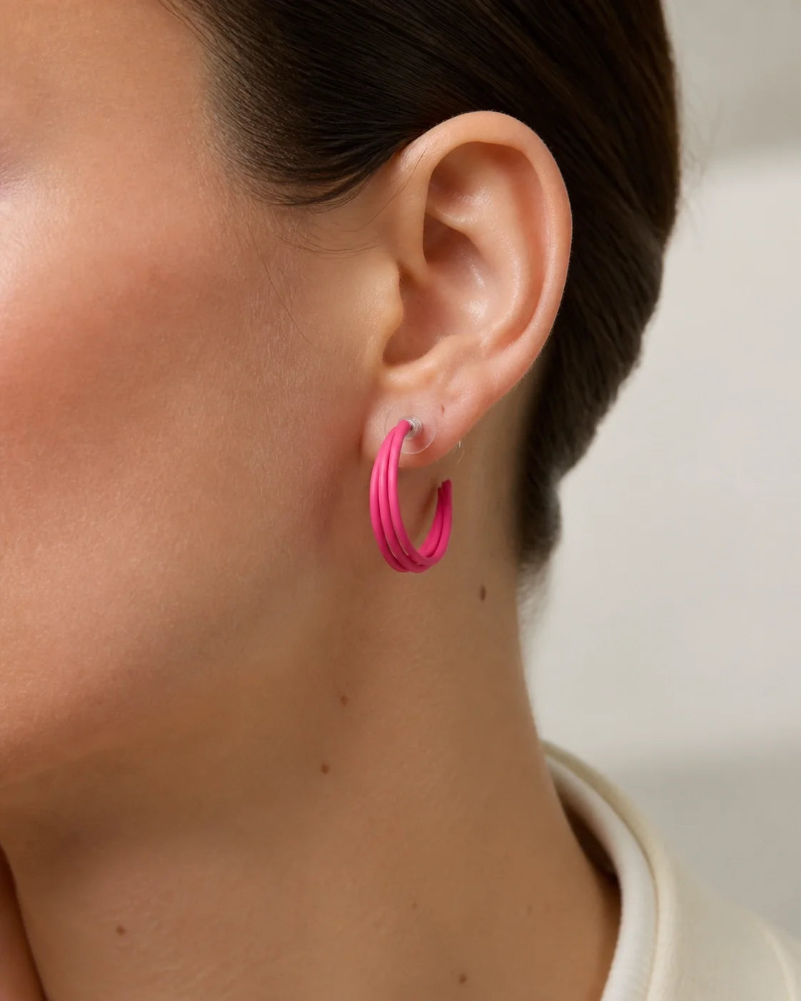 Bold Plastic Earrings - Shocking Pink — lifestyle image