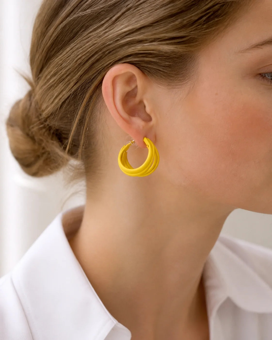 Bold Plastic Earrings - Yellow — lifestyle image