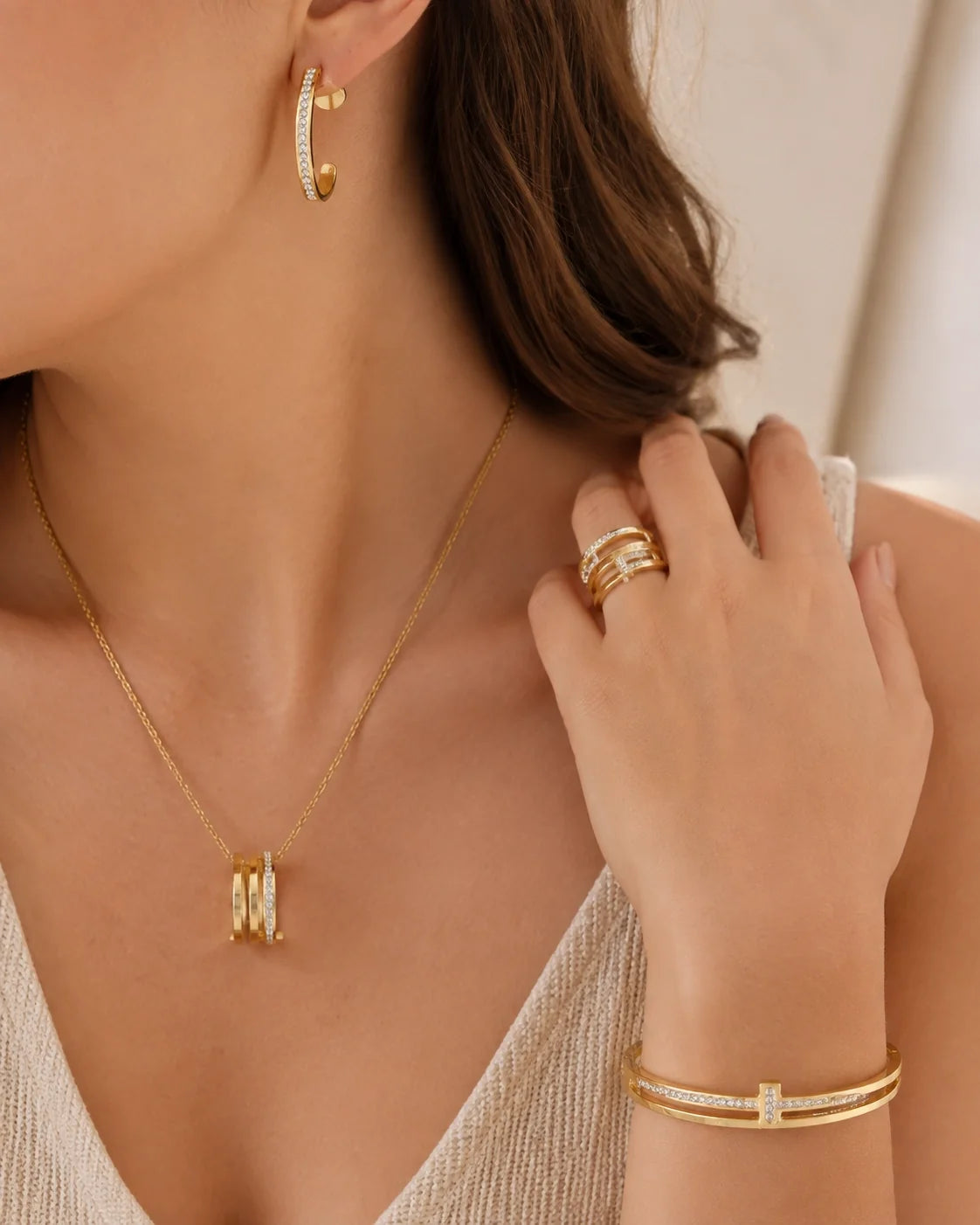 Rings, Tops, Pendant & Bracelet Set I - Gold Silver — lifestyle image