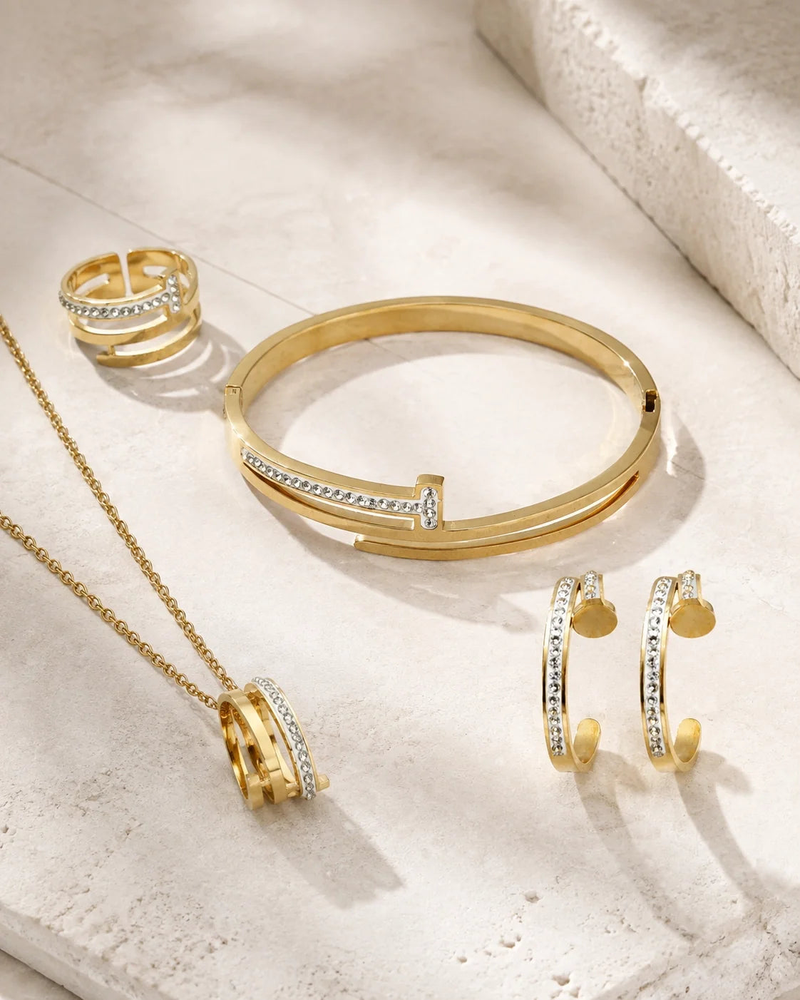 Rings, Tops, Pendant & Bracelet Set I - Gold Green — product image