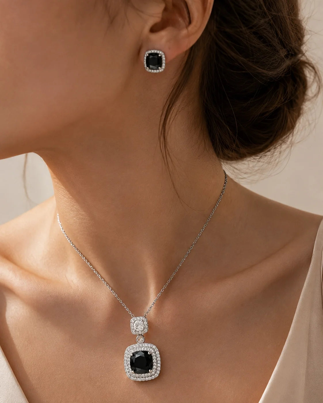 Zircon Tops & Pendant Set I - Black Silver — lifestyle image