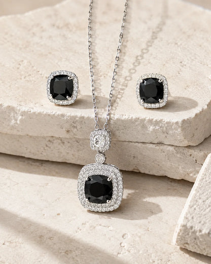 Zircon Tops & Pendant Set I - Black Silver — product image