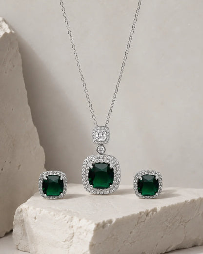 Zircon Tops & Pendant Set I - Green Silver — product image