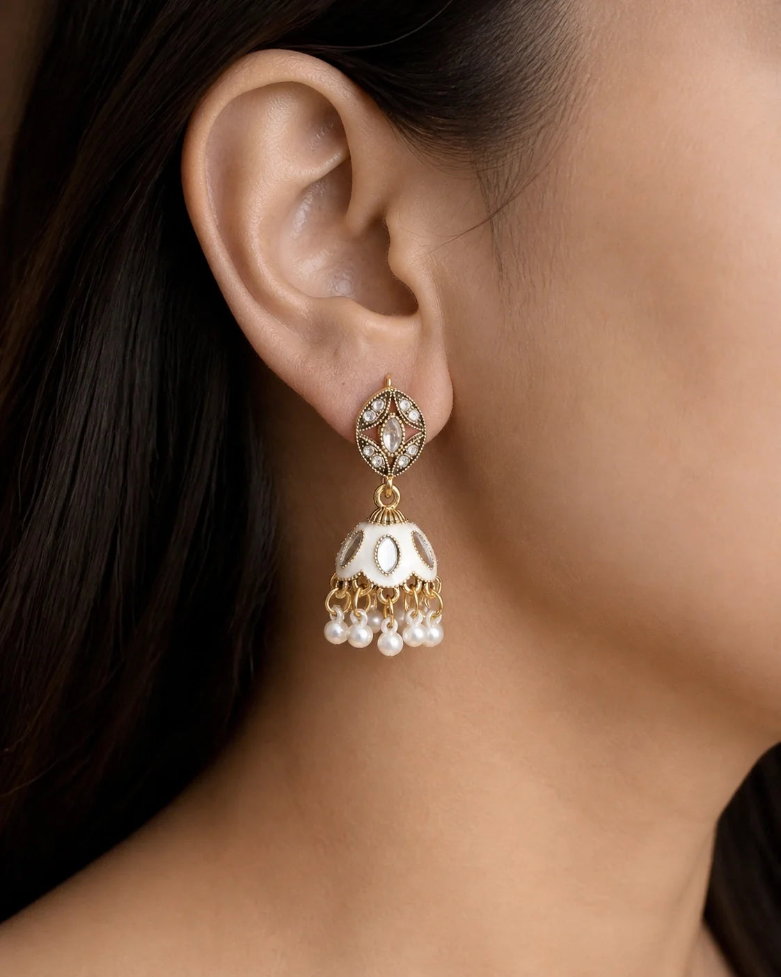 Traditional Jhumki - White — lifestyle image