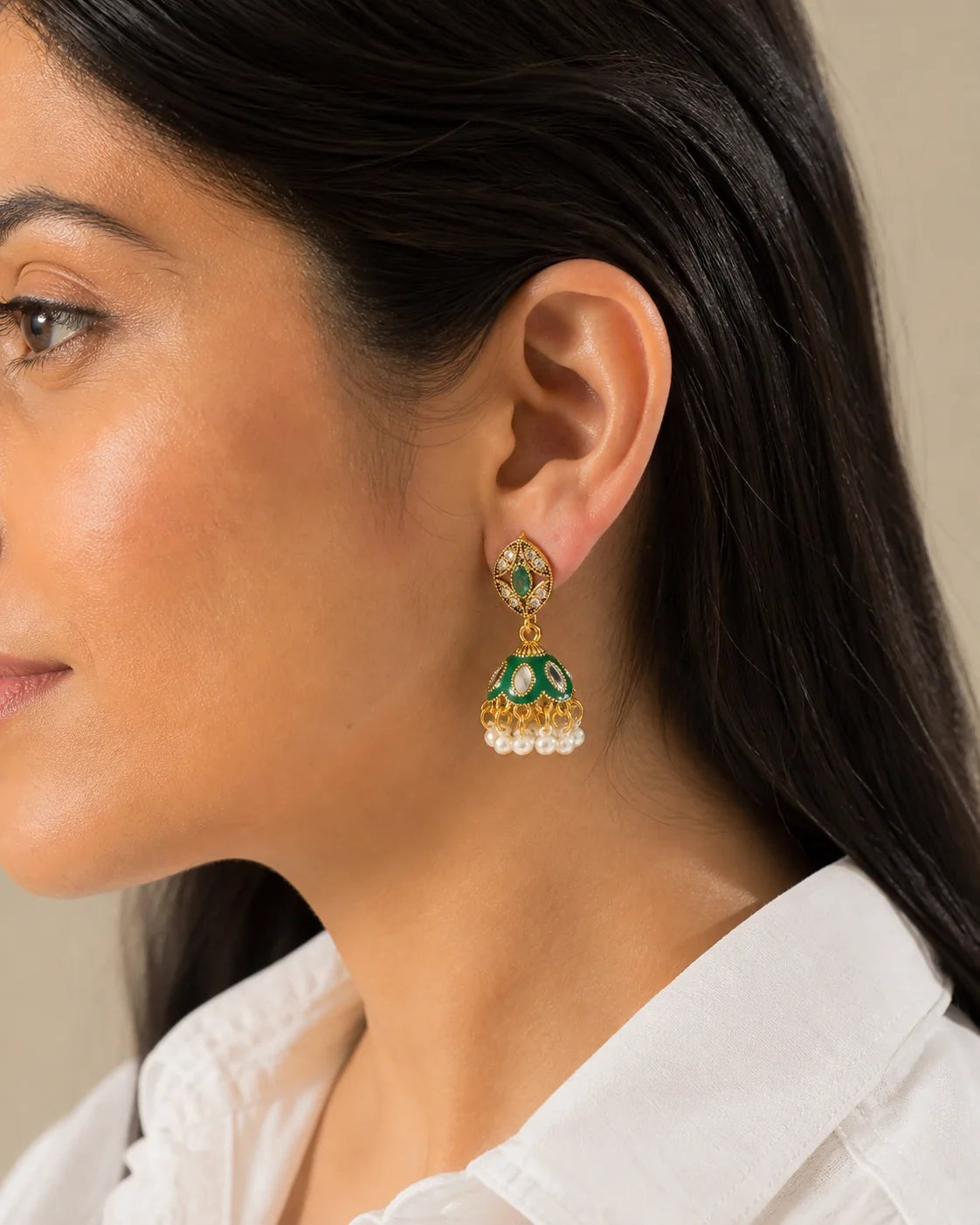 Traditional Jhumki - Green — lifestyle image